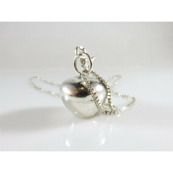 Unusual 3D Apple Pendant with 20" Box Chain Sterling Silver Necklace - Picture 3 of 12